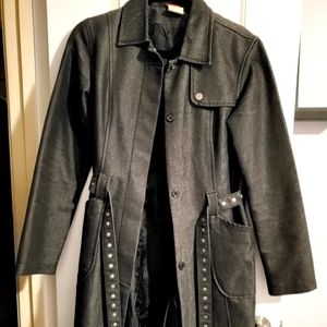 Old school Esprit black jean long coat. Silver belt detail. Size small. Great co